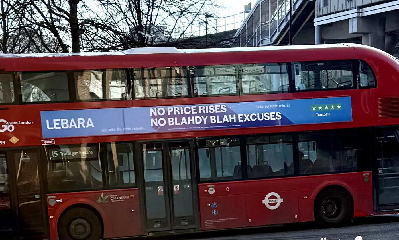 Bus superside advertising on a London double-decker