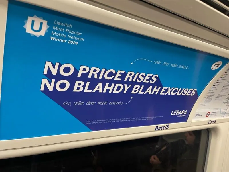 Advertising panel inside a London Underground carriage
