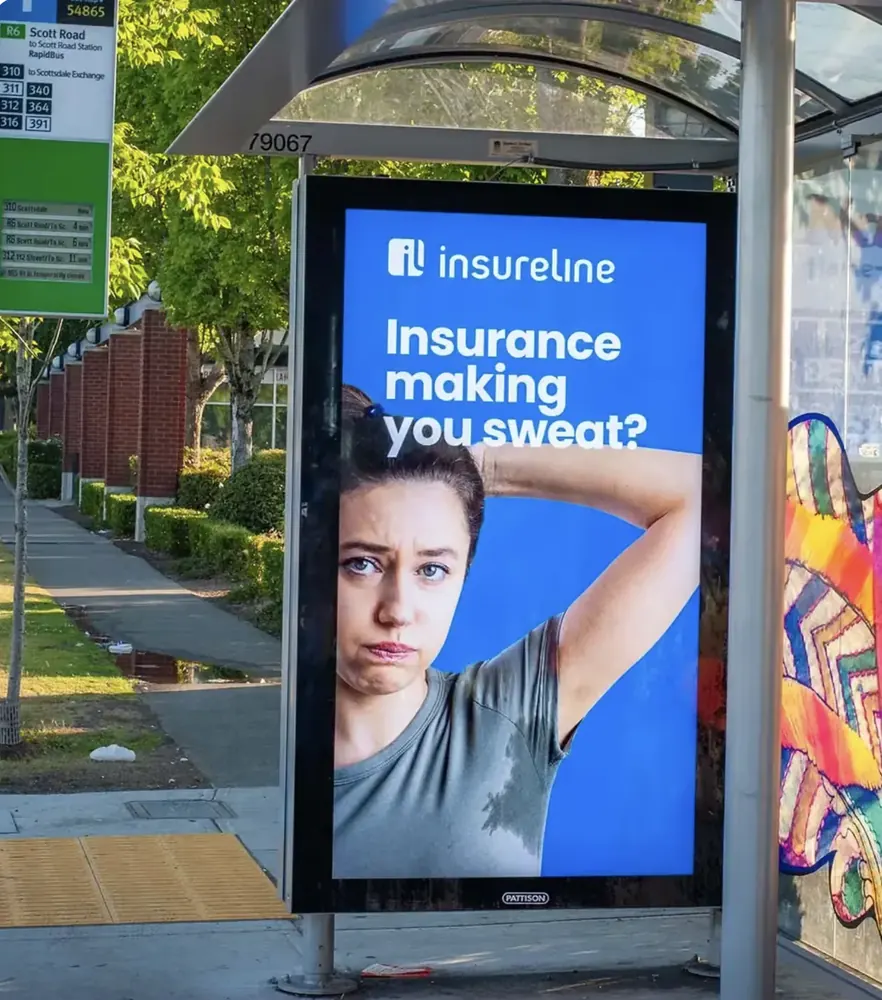 Pattison digital transit shelter at a RapidBus stop, Surrey, BC