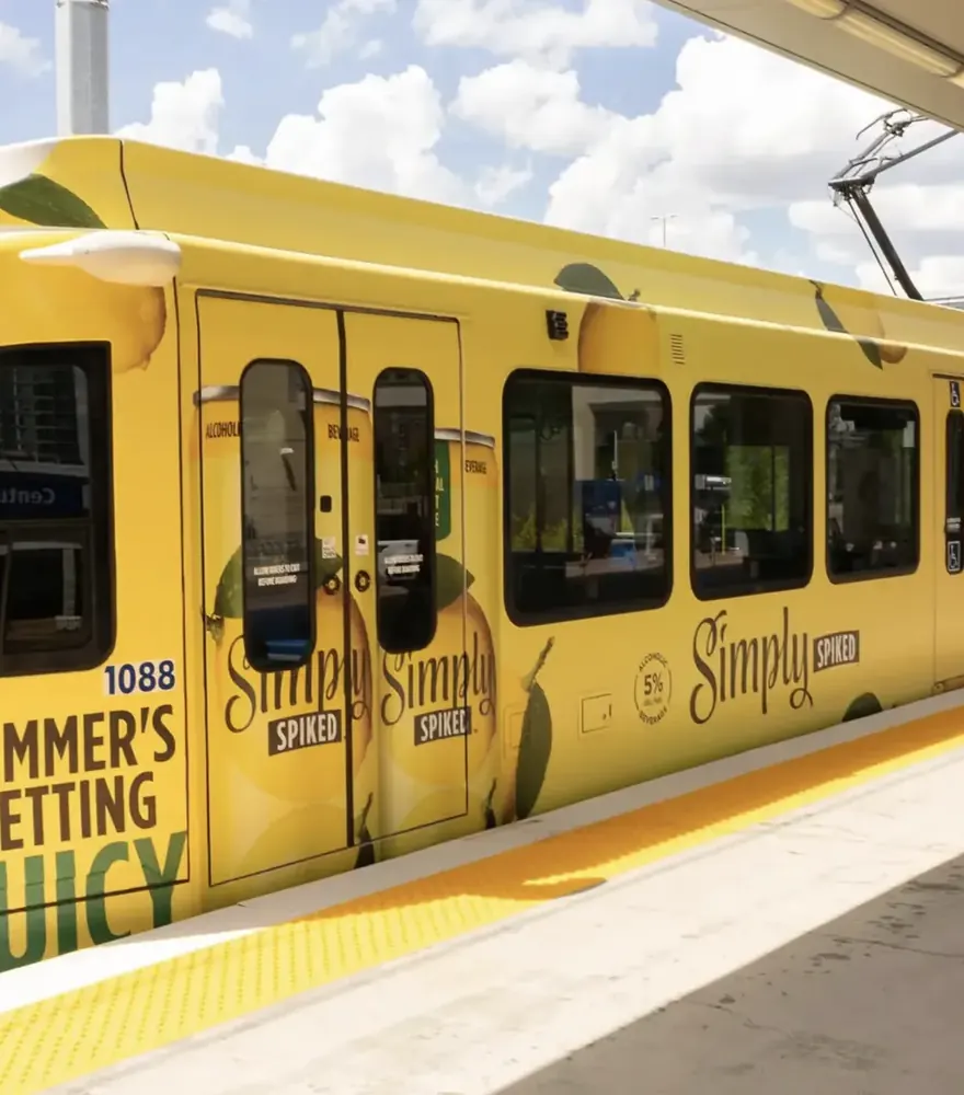 Full exterior wrap on a light rail train